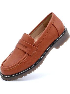 🆕Women's Suede Brown Pu Chunky Loafers Platform Comfortable Slip-On Dressy